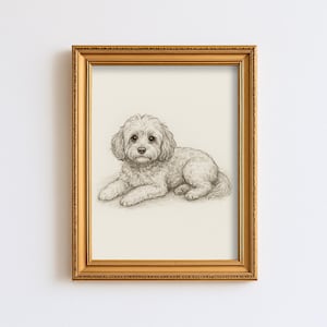 Vintage Cavapoo croquis dessin animal de compagnie ligne minimale art mural Illustration impression cadeau pour amoureux des chiens