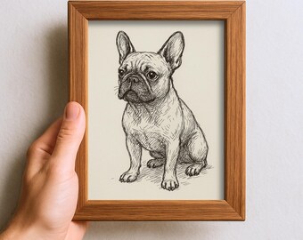 ヴィンテージ フレンチブルドッグ スケッチ画 ペット ミニマルライン