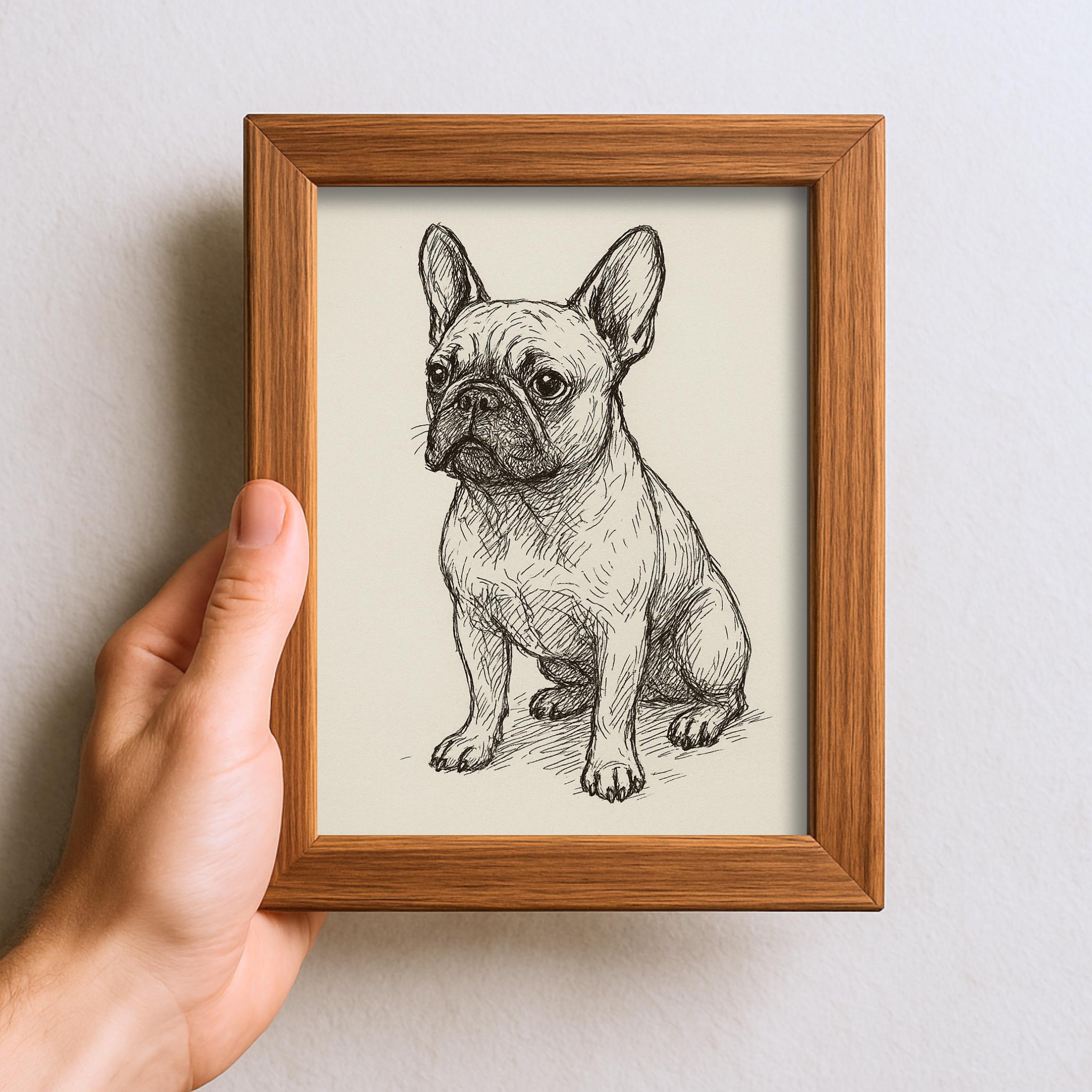 ヴィンテージ フレンチブルドッグ スケッチ画 ペット ミニマルライン