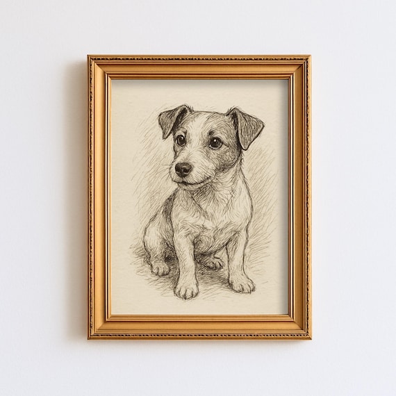 ヴィンテージ ジャック・ラッセル・テリア 犬のスケッチ画 ペット