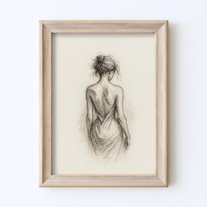Vintage Woman Figure Sketch Drawing Minimal Female Line Wall Art Illustration Print
