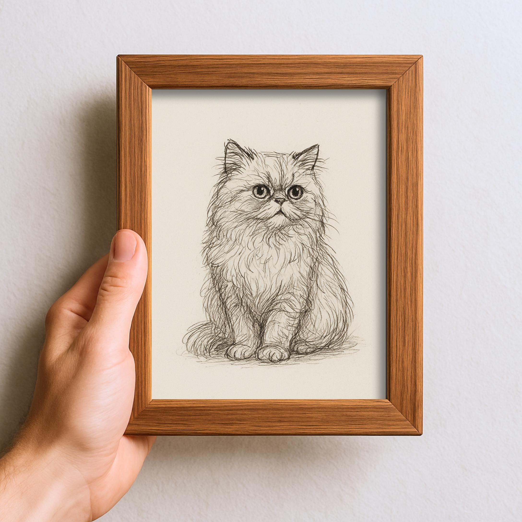 ヴィンテージペルシャ猫のスケッチ画ペットミニマルラインウォール