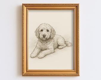 Vintage Goldendoodle Dog Sketch Drawing Pet Minimal Line Wall Art Print Dog Lover Gift