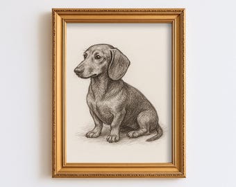 Vintage Dachshund Dog Sketch Drawing Pet Minimal Line Wall Art  Dog Lover Gift