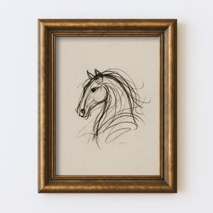 Abstract Horse Sketch Vintage Drawing Minimal Equestrian Line Wall Art Illustration Antique Cottagecore Farmhouse Rustic Print