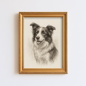 Vintage Border Collie Dog Sketch Drawing Pet Minimal Line Wall Art Illustration Antique Print Dog Lover Gift