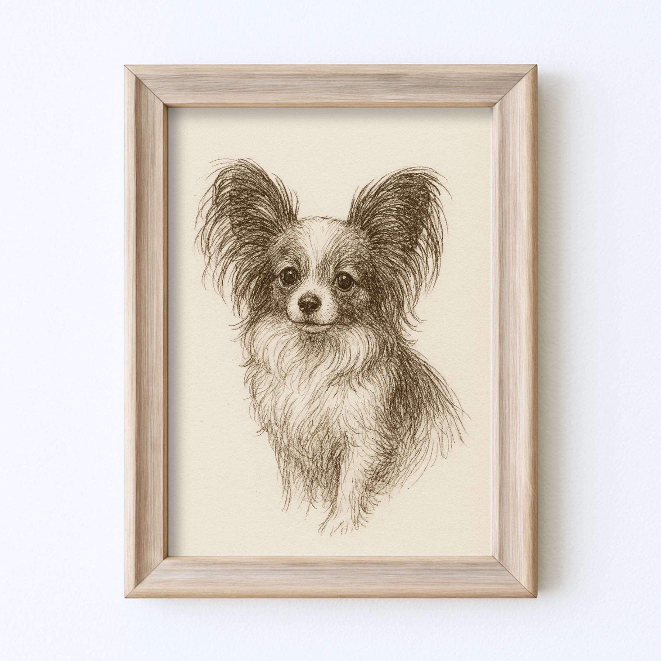ヴィンテージ パピヨン 犬のスケッチ画 ペット ミニマルライン