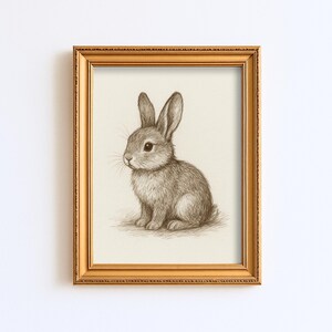 Vintage Easter Bunny Sketch Nursery Print Animal Cottagecore Drawing Farmhouse Rustic Decor Children Woodland Rabbit Wall Art