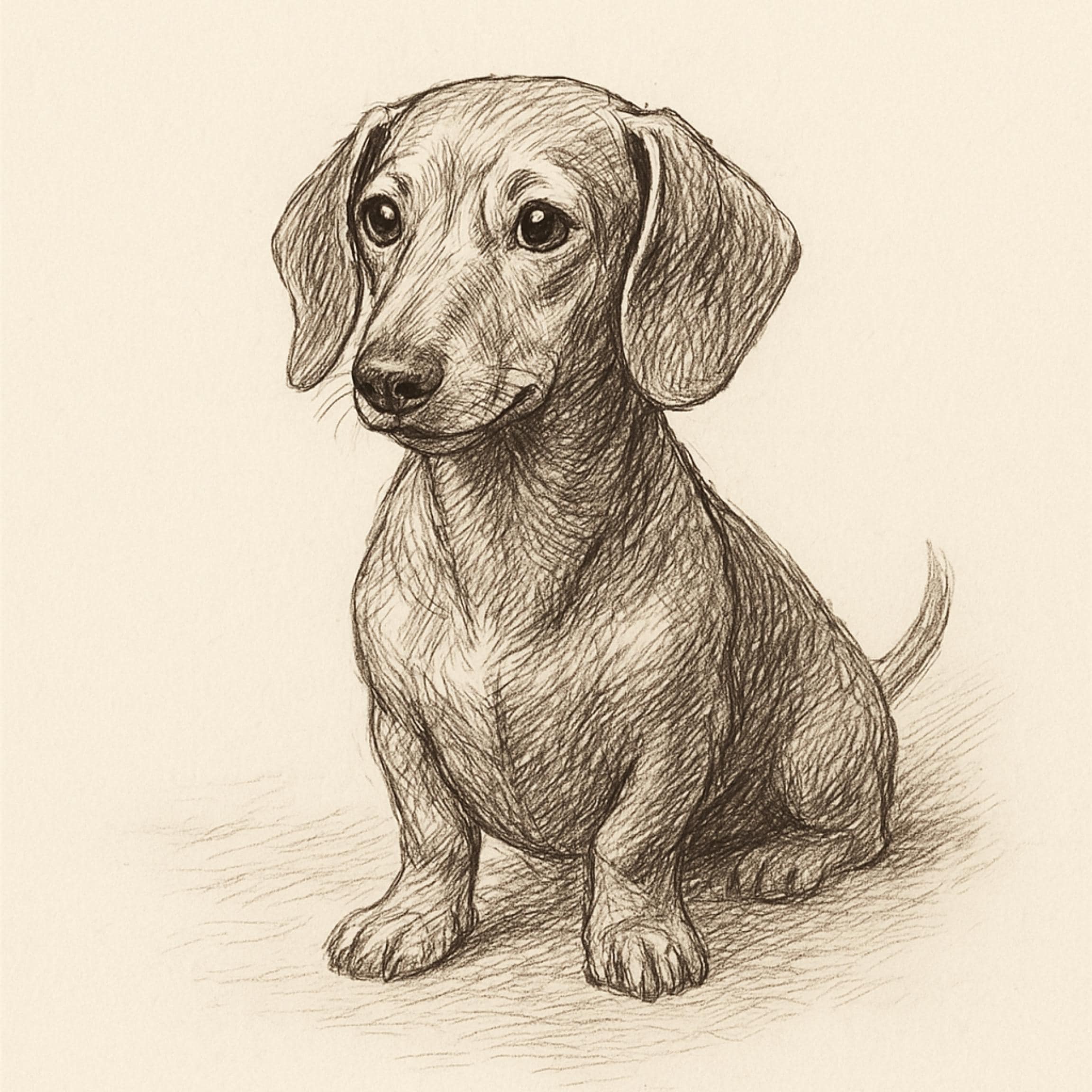 ヴィンテージ ダックスフント 犬のスケッチ画 ペット ミニマルライン