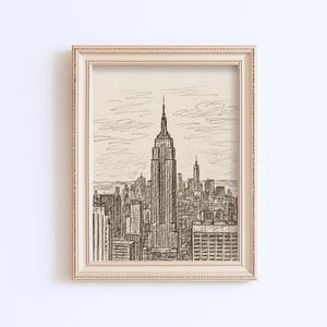 Vintage Newyork City Sketch Print Line Wall Art Architectural Urban Cityscape Drawing Digital Instant Download