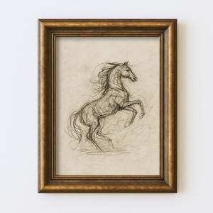 Desenho abstrato de cavalo vintage, desenho minimalista de linha equestre, arte de parede, ilustração, antigo, cottagecore, fazenda, impressão rústica
