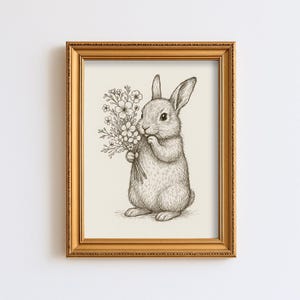 Vintage Kaninchen Skizze Kinderzimmer Druck Baby Zimmer Hase Tier Dekor Cottagecore Bauernhaus rustikale Kinder Wald Wand Kunst