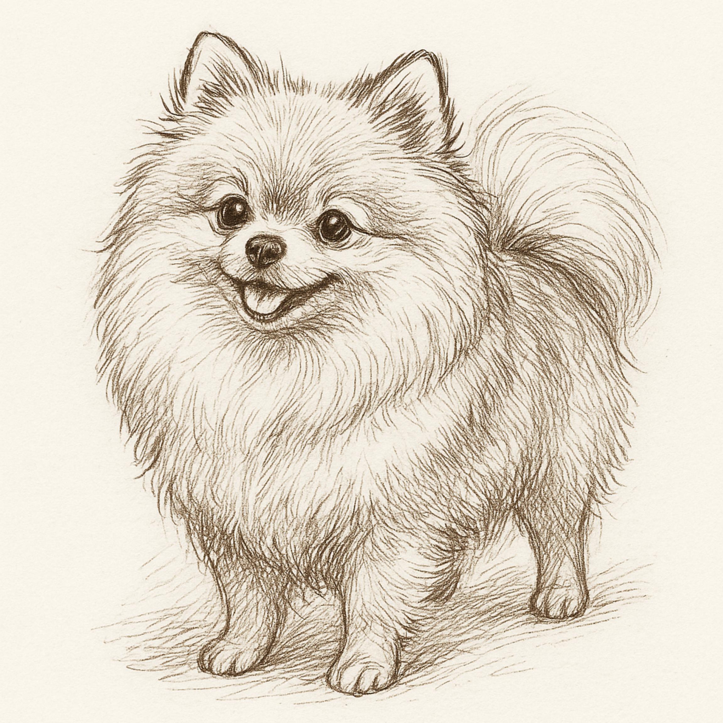 ヴィンテージ ポメラニアン犬 スケッチ画 ペット ミニマルライン