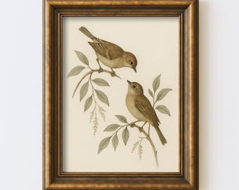 Vintage Lovebirds Pair Print Antique Wall Art Illustration Cottagecore Farmhouse Rustic Print Digital Instant Download