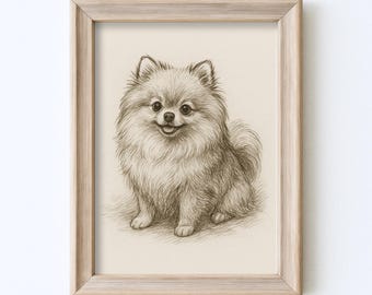 ヴィンテージ ポメラニアン犬 スケッチ画 ペット ミニマルライン