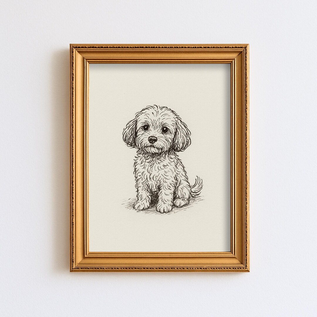 Vintage Cavapoo Sketch Drawing Pet Minimal Line Wall Art Illustration ...