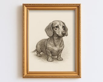 Vintage Dachshund Dog Sketch Drawing Pet Minimal Line Wall Art  Dog Lover Gift
