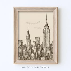 Vintage Newyork City Sketch Print Line Wall Art Architectural Urban Cityscape Drawing Digital Instant Download