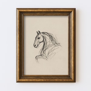 Abstract Horse Sketch Vintage Drawing Minimal Equestrian Line Wall Art Illustration Antique Cottagecore Farmhouse Rustic Print