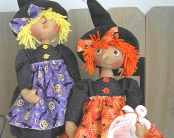 PDF E- Pattern Raggedy Witch Ghost Halloween Cloth Doll Primitive Folk Art Sewing