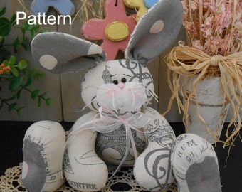 PDF E- Pattern Shabby Chic Bunny Rabbit Doll # 86 Raggedy Spring Folk Art Primitive Sewing Craft