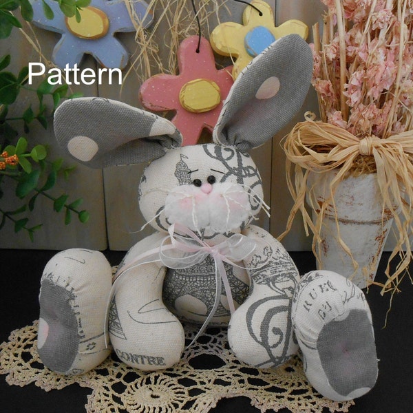 PDF E- Pattern Shabby Chic Bunny Rabbit Doll # 86 Raggedy Spring Folk Art Primitive Sewing Craft