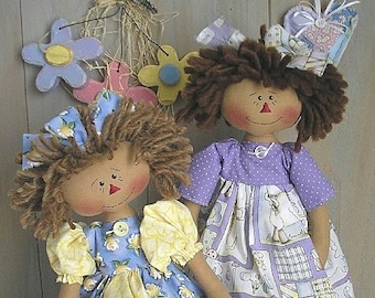 PDF E-Pattern Raggedy Ann Doll Twins Primitive Country Folk Art Cloth Pattern Sewing Craft