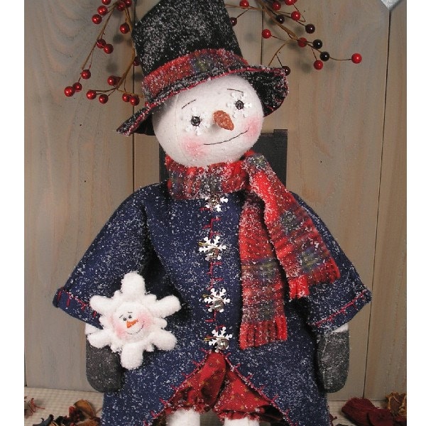 PDF E-Pattern Snowman Doll Christmas Holiday Primitive Raggedy Folk Art Cloth Decor Handmade Project