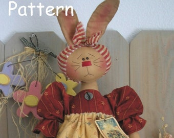 PDF E-Pattern #10 Primitive Raggedy Bunny Rabbit Country Folk Art Cloth Doll Sewing Craft