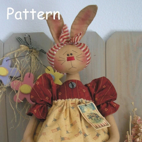 PDF E-Pattern #10 Primitivo Raggedy Bunny Rabbit Country Folk Art Muñeca de tela Artesanía de costura