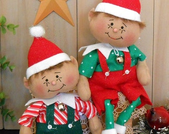 Modello elettronico PDF Bambola elfo primitiva e sfilacciata, Natale, festa, arte popolare, stoffa, cucito, arte n. 94, ragazzo snodabile, decorazione stagionale per la casa