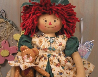 PDF E-Pattern #38 Raggedy Ann Baby Bear Primitive Folk Art Tela Muñeca Tela Costura Artesanía