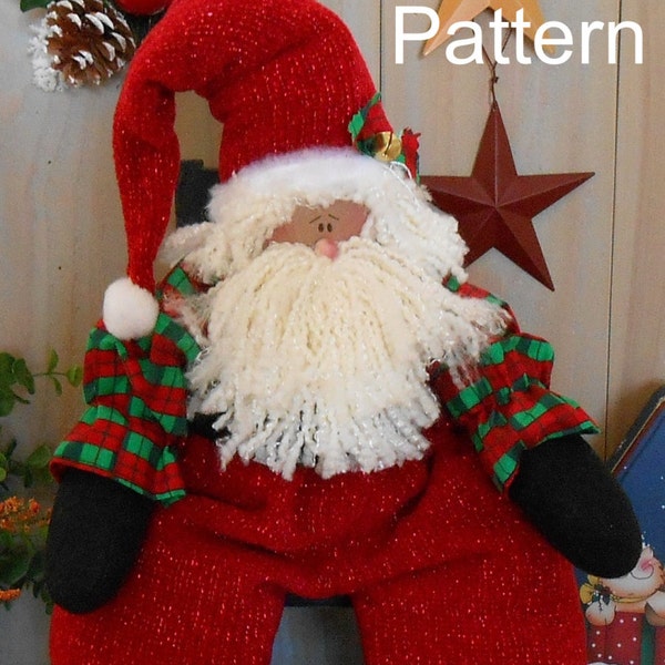PDF E-Pattern Christmas Santa Doll # 91 Primitive Raggedy Holiday Cloth Sewing Pattern Repurposed Ladies Sweater Folk Art Decoration