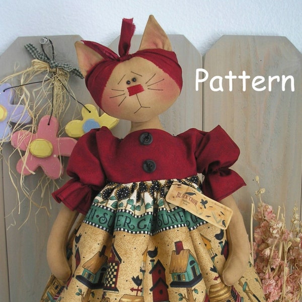 PDF E-Pattern #12 Folk Cat Primitive Raggedy Kitty Cloth Doll Pattern Sewing Craft