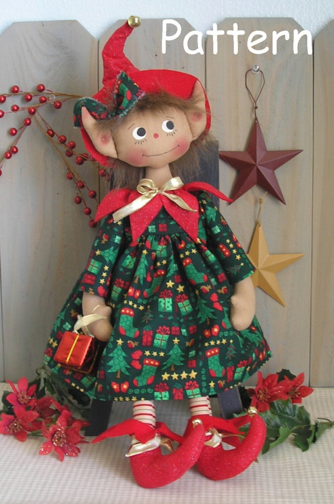 PDF E-pattern #25 Primitive Raggedy Christmas Elf Doll Holiday Sewing ...