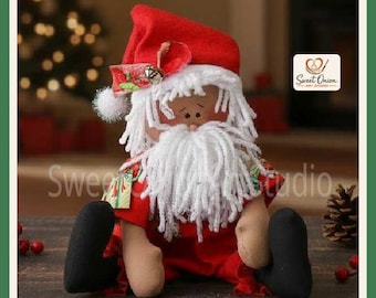 Nähvorlage für eine Baby-Weihnachtsmannpuppe, PDF für eine rustikale Weihnachtsbastelei, volkstümliche Stoffstickerei