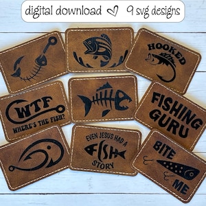 Leather Patch SVG, Fishing Hat Patch Bundle SVG, Hat Patches, Laser Cut File, Glowforge File, Engrave File, Cut/Faux Stitching/Engrave File