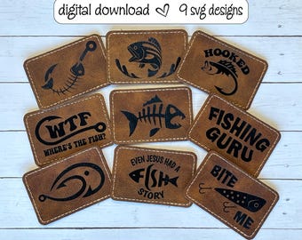Leather Patch SVG, Fishing Hat Patch Bundle SVG, Hat Patches, Laser Cut File, Glowforge File, Engrave File, Cut/Faux Stitching/Engrave File