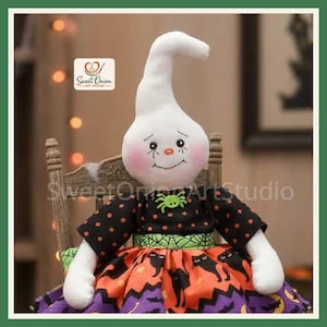 Primitive Raggedy Ghost Doll E-Pattern, Easy Sewing Craft, Halloween Folk Art PDF, Autumn Cloth Project #113