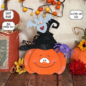 Plik laserowy Pumpkin Bat Spider, plik laserowy Halloween, plik do cięcia laserowego, Halloween SVG, Fall SVG, Shelf Sitter, Farmhouse Laser, plik Glowforge