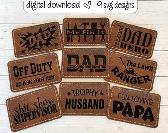 Leather Patch SVG, Dad Hat Patch Bundle SVG, Hat Patches, Laser Cut File, Engrave File, Dad Laser File, Dad Gifts, Papa, Dad svg, Mr Fix It