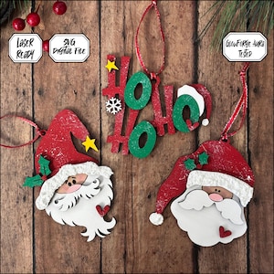 Santa Face Ornament Bundle, Santa SVG, Laser Cut File, Christmas SVG, Christmas Ornaments, Santa Laser File, Santa Claus, Glowforge