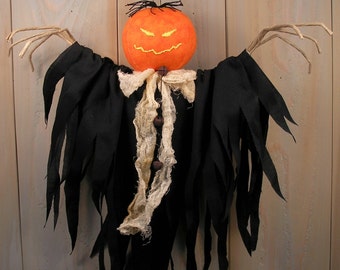 PDF E-Pattern #45 Halloween Pumpkin Spirit Hanging Doll Primitive Raggedy Handmade Folk Art Craft