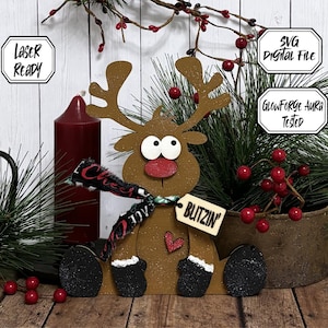 Rendier laserbestand, rendieren SVG, laser svg-bestand, kerst-SVG, Rudolph Laser, houtbewerking, Glowforge-bestand
