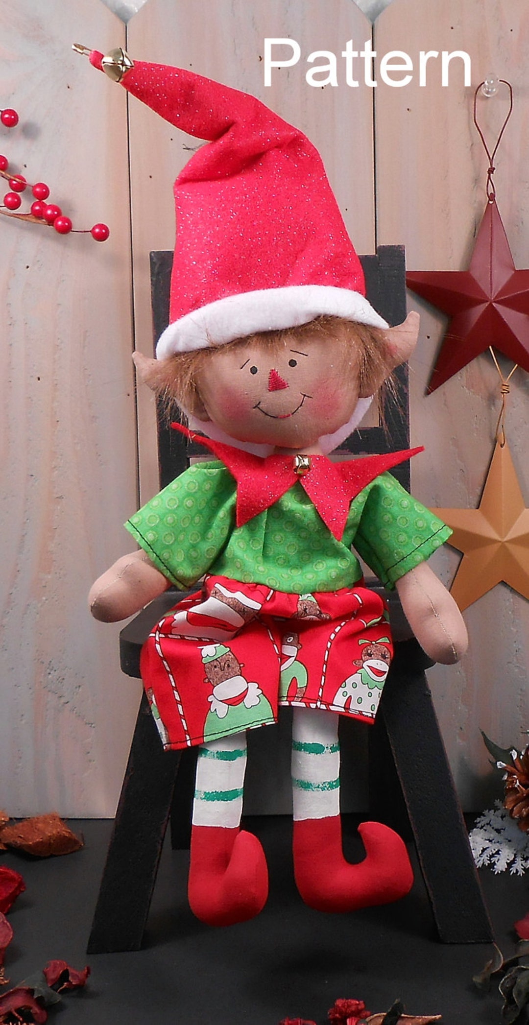 PDF E-pattern 76 Christmas Elf Boy Raggedy Primitive Doll Holiday Folk ...