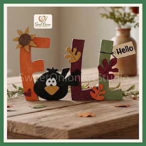 Hello Fall Sign Laser Cut File, Crow Shelf Sitter SVG, Autumn Wood Decor, Tiered Tray Glowforge, Primitive Harvest Design