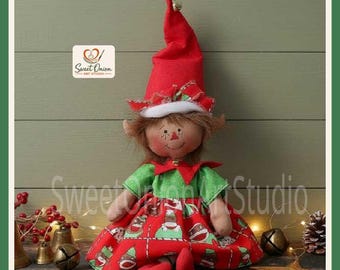 Modello per cucire una bambola elfo di Natale, stile primitivo e trasandato in PDF, file digitale per artigianato popolare natalizio