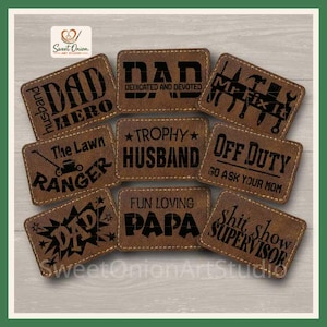 Dad Leather Patch SVG Bundle, Laser Cut Hat Patches, Engrave Vector File, Papa & Mr Fix It