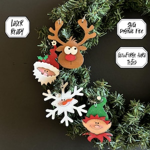 Christmas Ornament SVG, Laser File, Santa Ornament, Snowflake, Reindeer, Elf, Snowman, Ornament SVG, Gift, Ornament Bundle, Holiday Decor