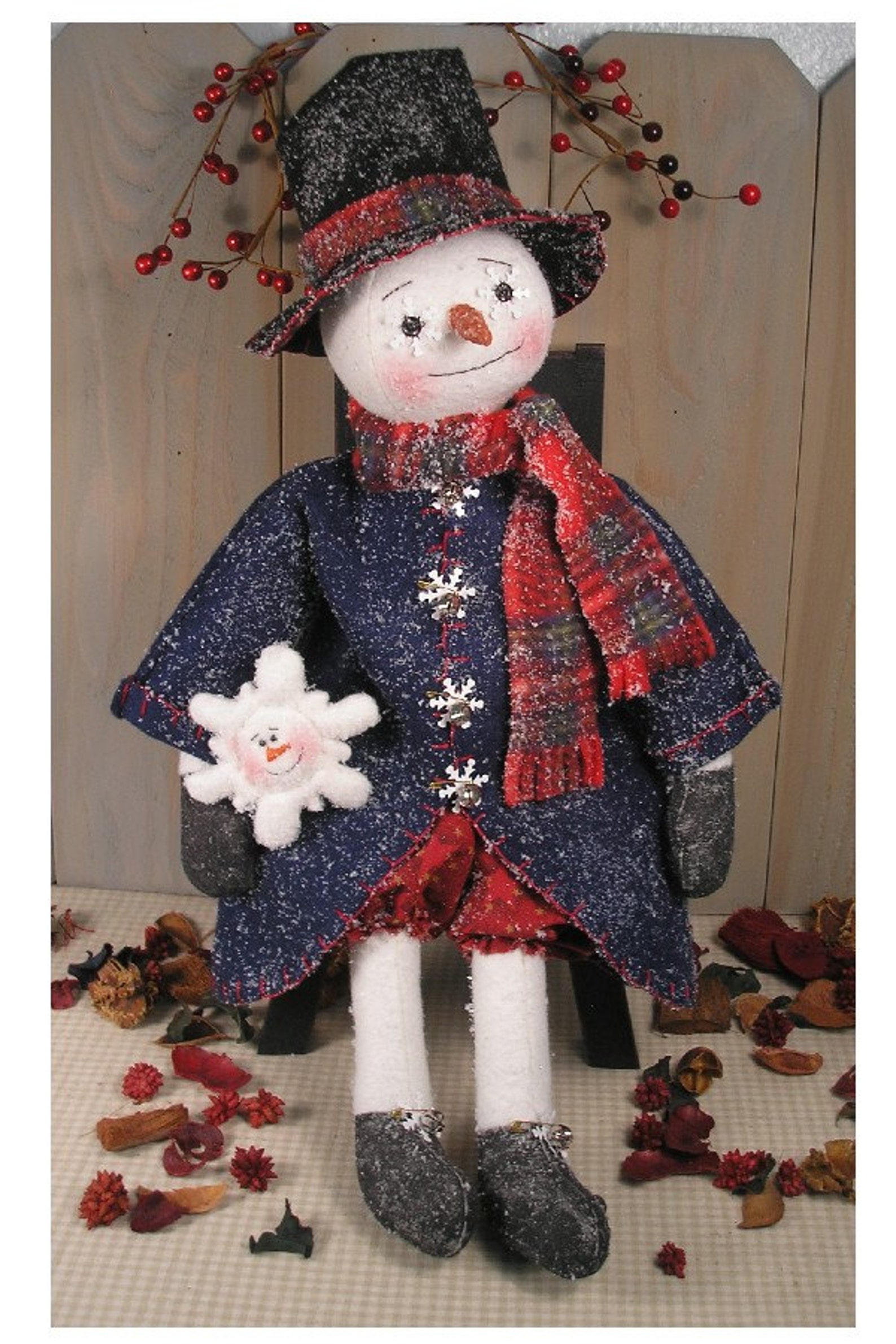 PDF EPattern Snowman Doll Christmas Holiday Primitive Raggedy Etsy